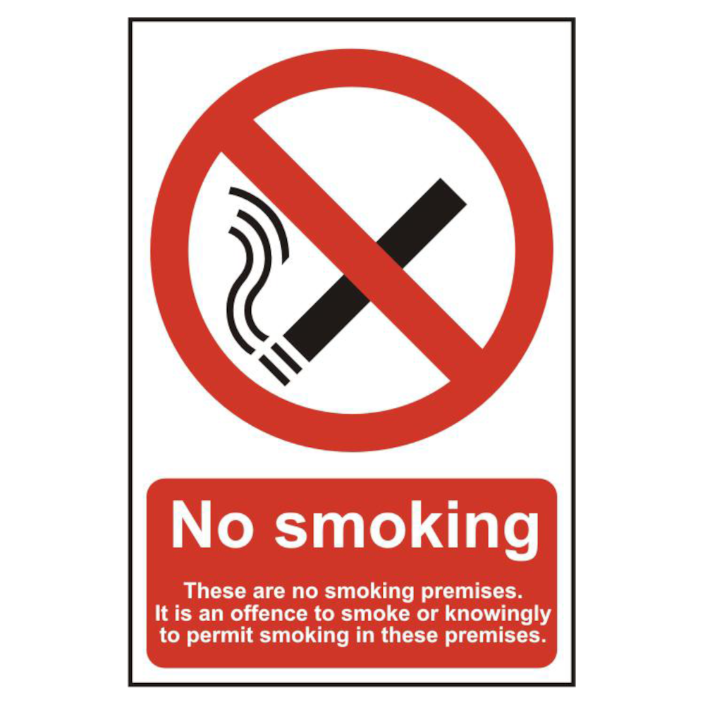 ASEC No Smoking 200mm x 300mm PVC Self Adhesive Sign Option 3 - Red & White
