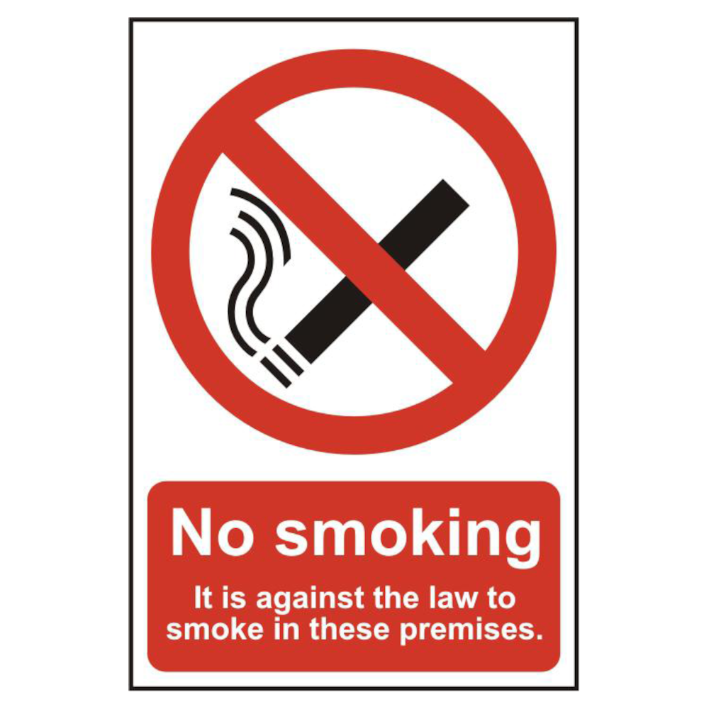 ASEC No Smoking 200mm x 300mm PVC Self Adhesive Sign Option 2 - Red & White