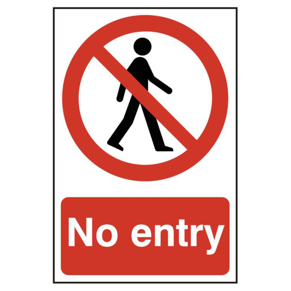ASEC No Entry 200mm x 300mm PVC Self Adhesive Sign 1 Per Sheet - Red & White