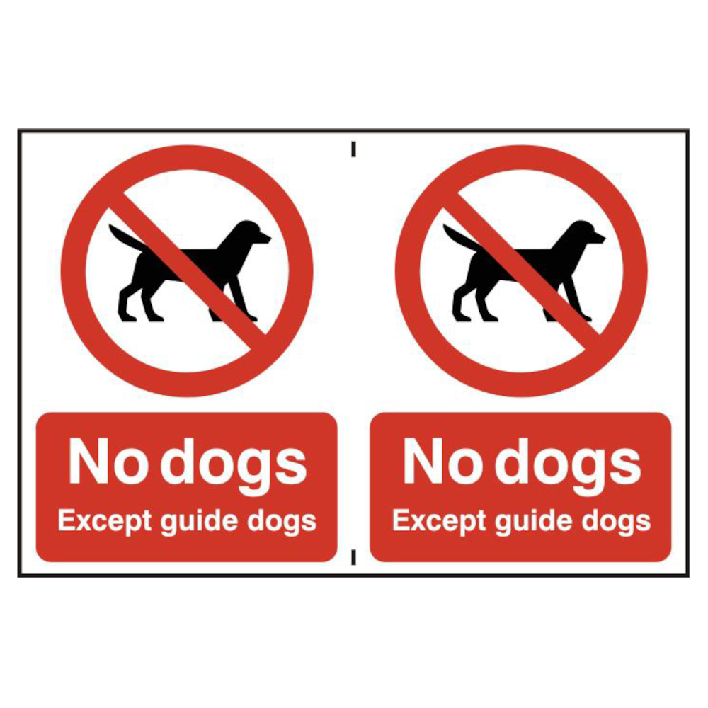ASEC No Dogs 200mm x 300mm PVC Self Adhesive Sign 2 Per Sheet - Red & White