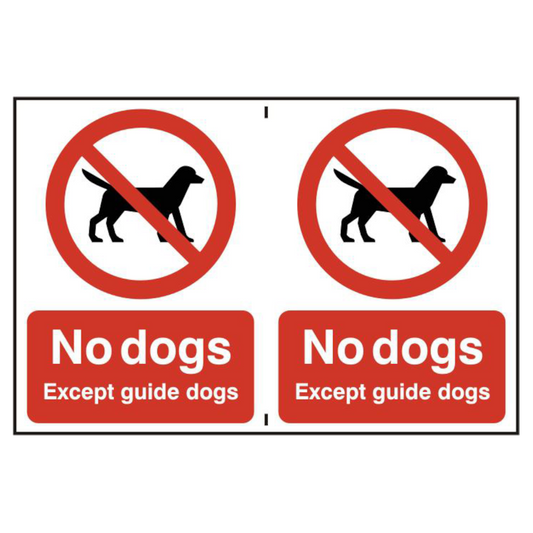 ASEC No Dogs 200mm x 300mm PVC Self Adhesive Sign 2 Per Sheet - Red & White