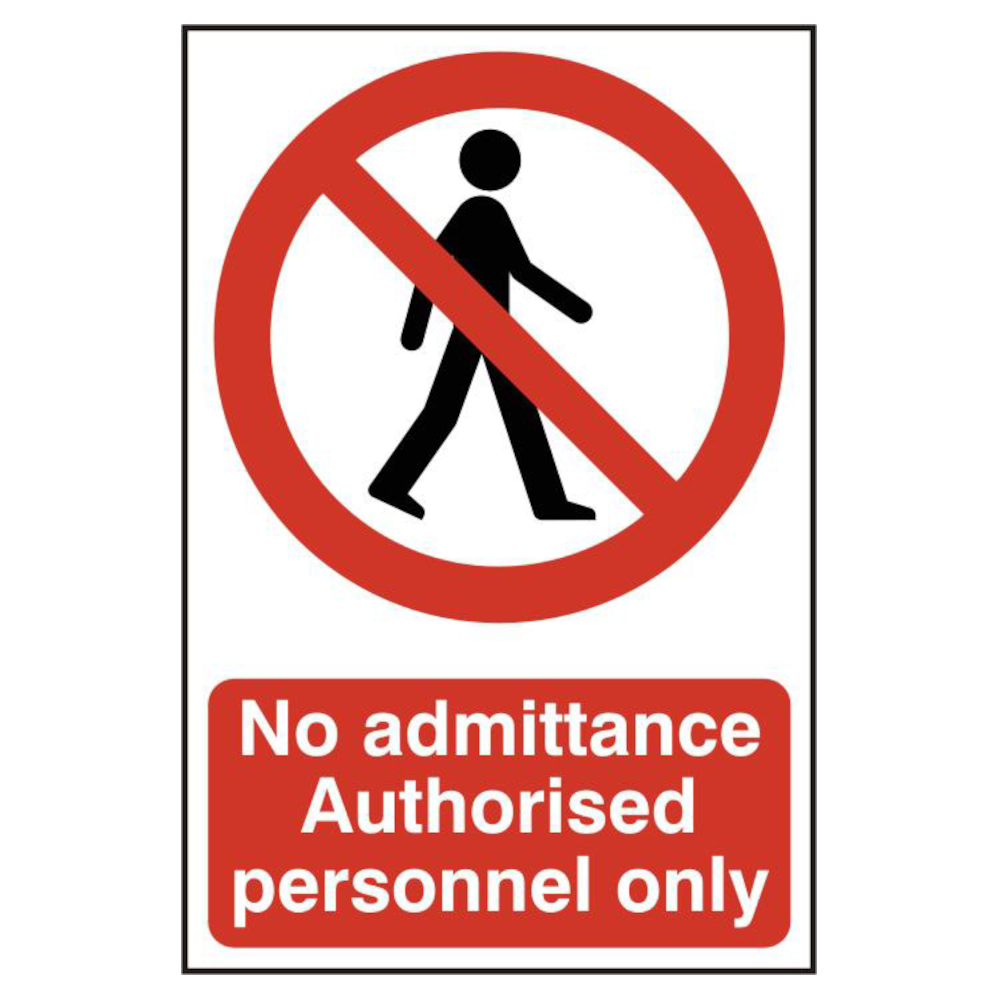 ASEC No Admittance Authorised Personnel Only 200mm x 300mm PVC Self Adhesive Sign 1 Per Sheet - Red & White