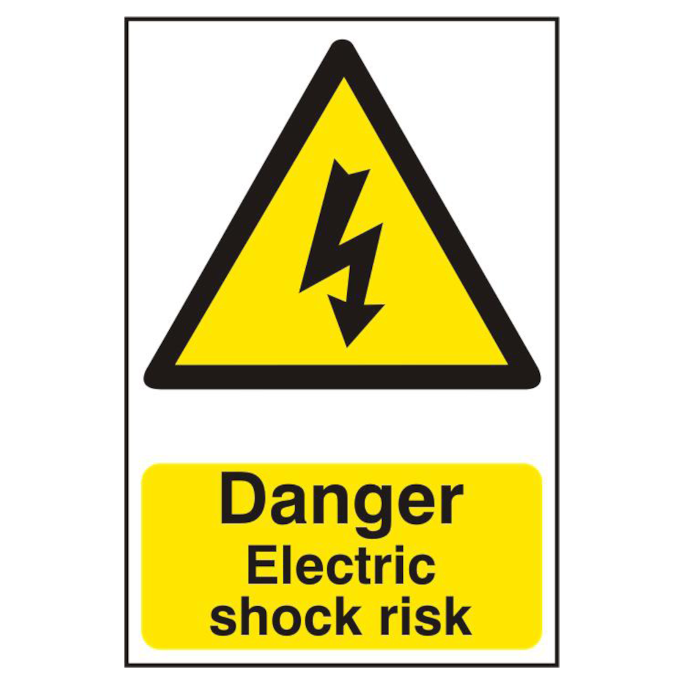 ASEC Danger Electric Shock Risk 200mm x 300mm PVC Self Adhesive Sign 1 Per Sheet - White