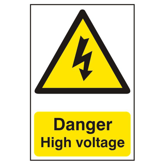 ASEC Danger High Voltage 200mm x 300mm PVC Self Adhesive Sign 1 Per Sheet - White