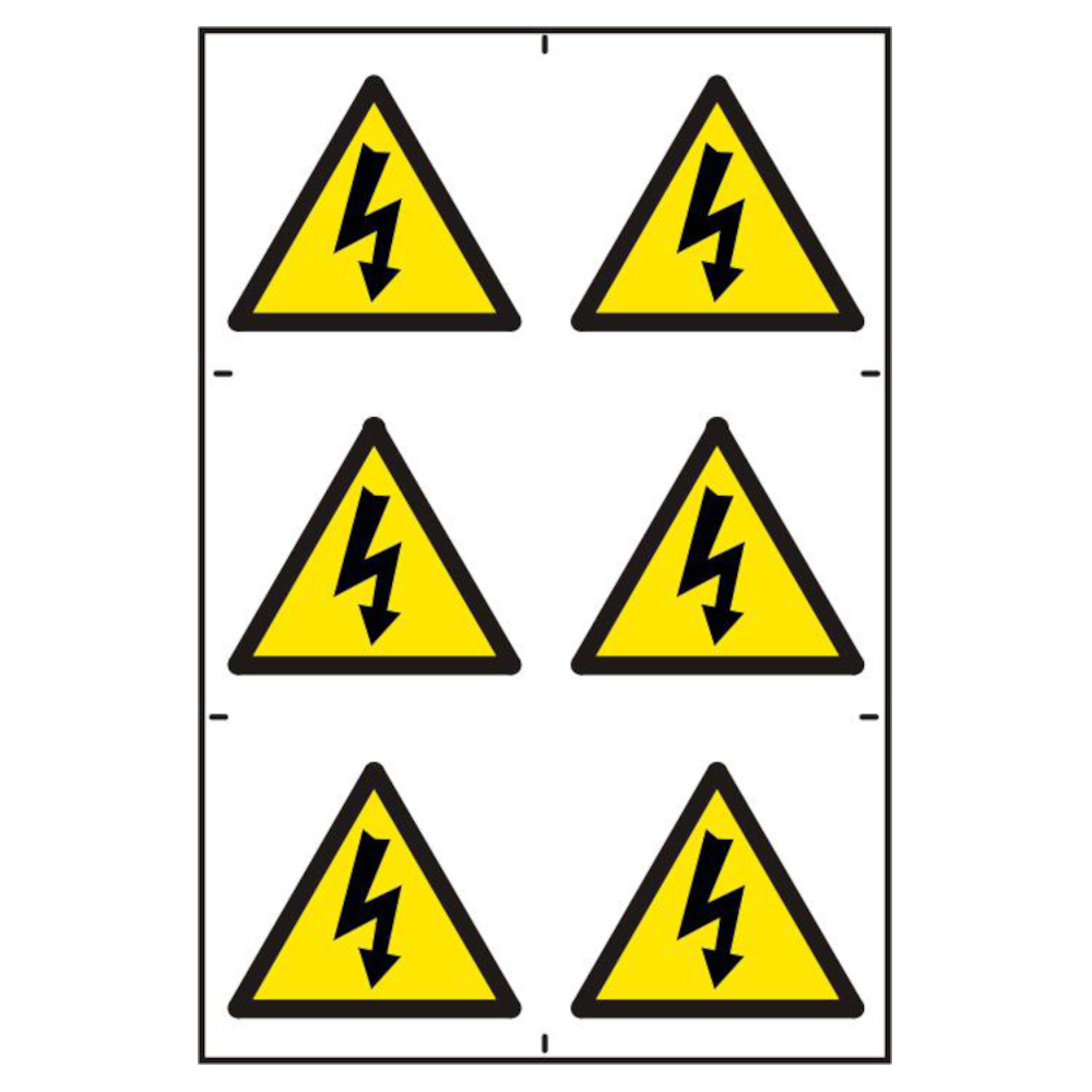 ASEC Electrical Warning Symbol 200mm x 300mm PVC Self Adhesive Sign 6 Per Sheet - White