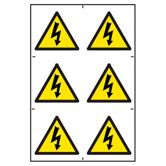 ASEC Electrical Warning Symbol 200mm x 300mm PVC Self Adhesive Sign 6 Per Sheet - White