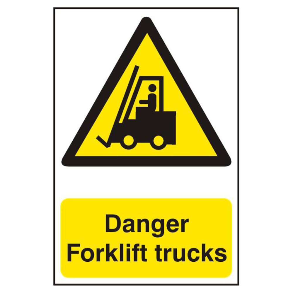ASEC Danger Forklift Trucks 200mm x 300mm PVC Self Adhesive Sign 1 Per Sheet - White