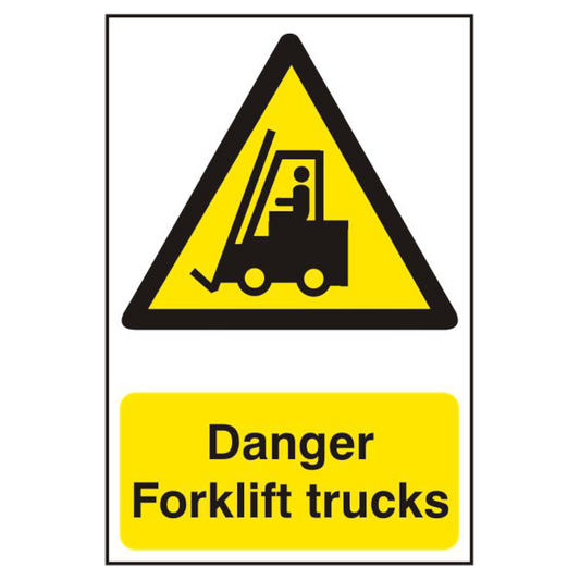 ASEC Danger Forklift Trucks 200mm x 300mm PVC Self Adhesive Sign 1 Per Sheet - White