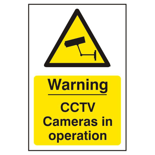 ASEC Warning CCTV Cameras in Operation 200mm x 300mm PVC Self Adhesive Sign 1 Per Sheet - White