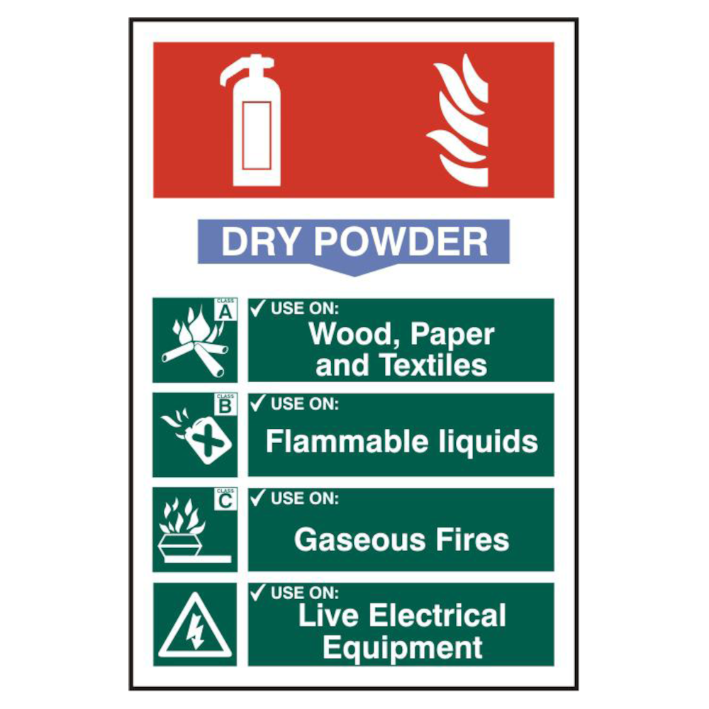 ASEC Fire Extinguisher 200mm x 300mm PVC Self Adhesive Sign Dry Powder