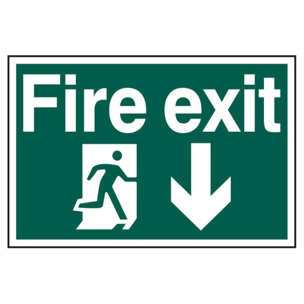 ASEC Fire Exit 200mm x 300mm PVC Self Adhesive Sign Down - Green