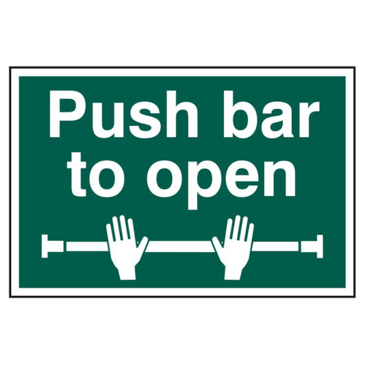 ASEC Push Bar To Open 200mm x 300mm PVC Self Adhesive Sign 1 Per Sheet - Green