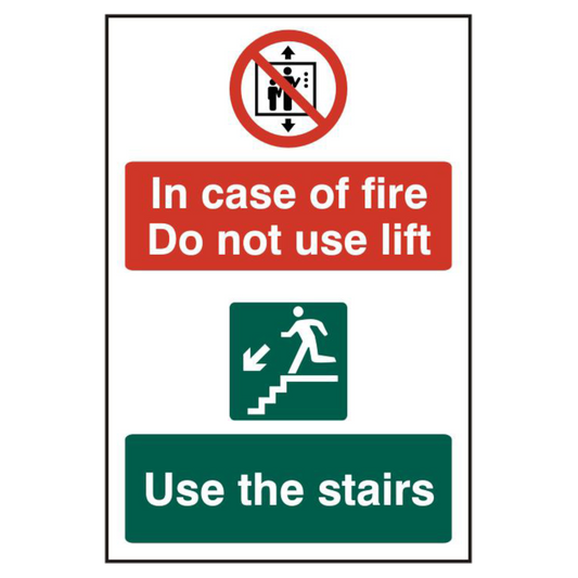 ASEC In Case Of Fire Do Not Use Lift 200mm x 300mm PVC Self Adhesive Sign 1 Per Sheet