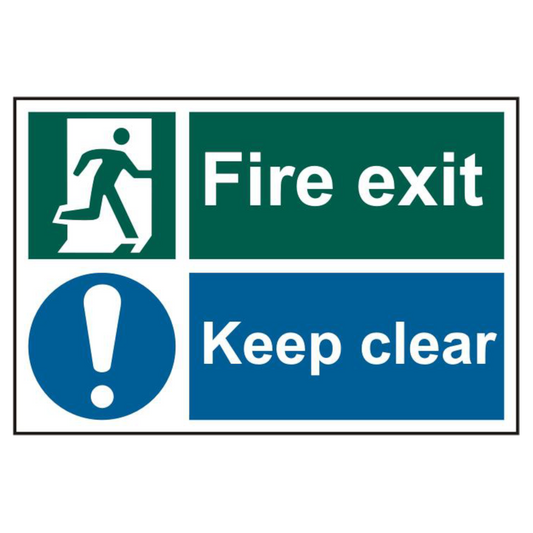 ASEC Fire Exit Keep Clear 200mm x 300mm PVC Self Adhesive Sign 1 Per Sheet
