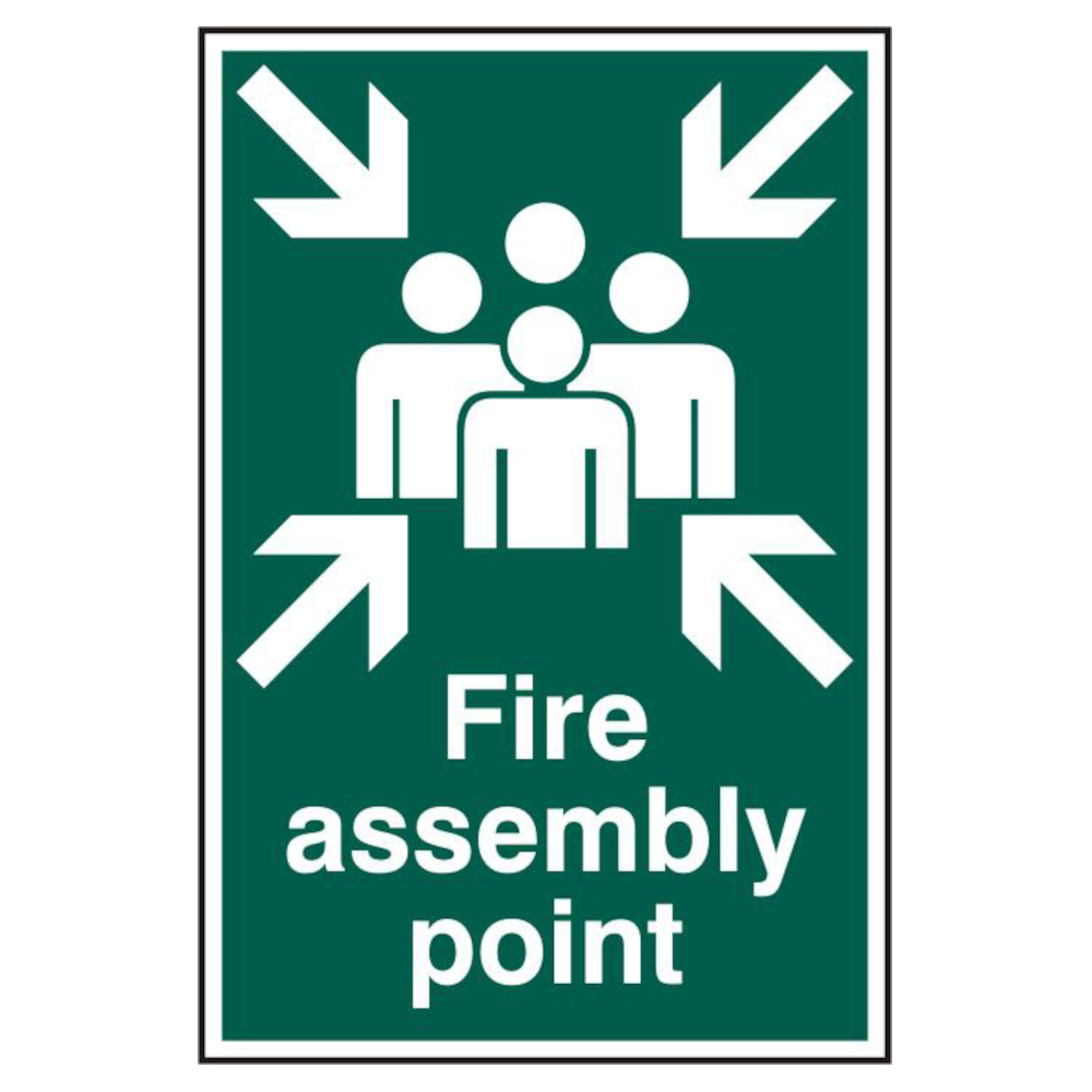 ASEC Fire Assembly Point 200mm x 300mm PVC Self Adhesive Sign 1 Per Sheet - Green