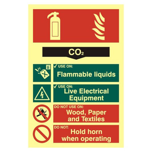 ASEC Fire Extinguisher 200mm x 300mm PVC Self Adhesive Photo luminescent Sign CO2 - Photoluminescent