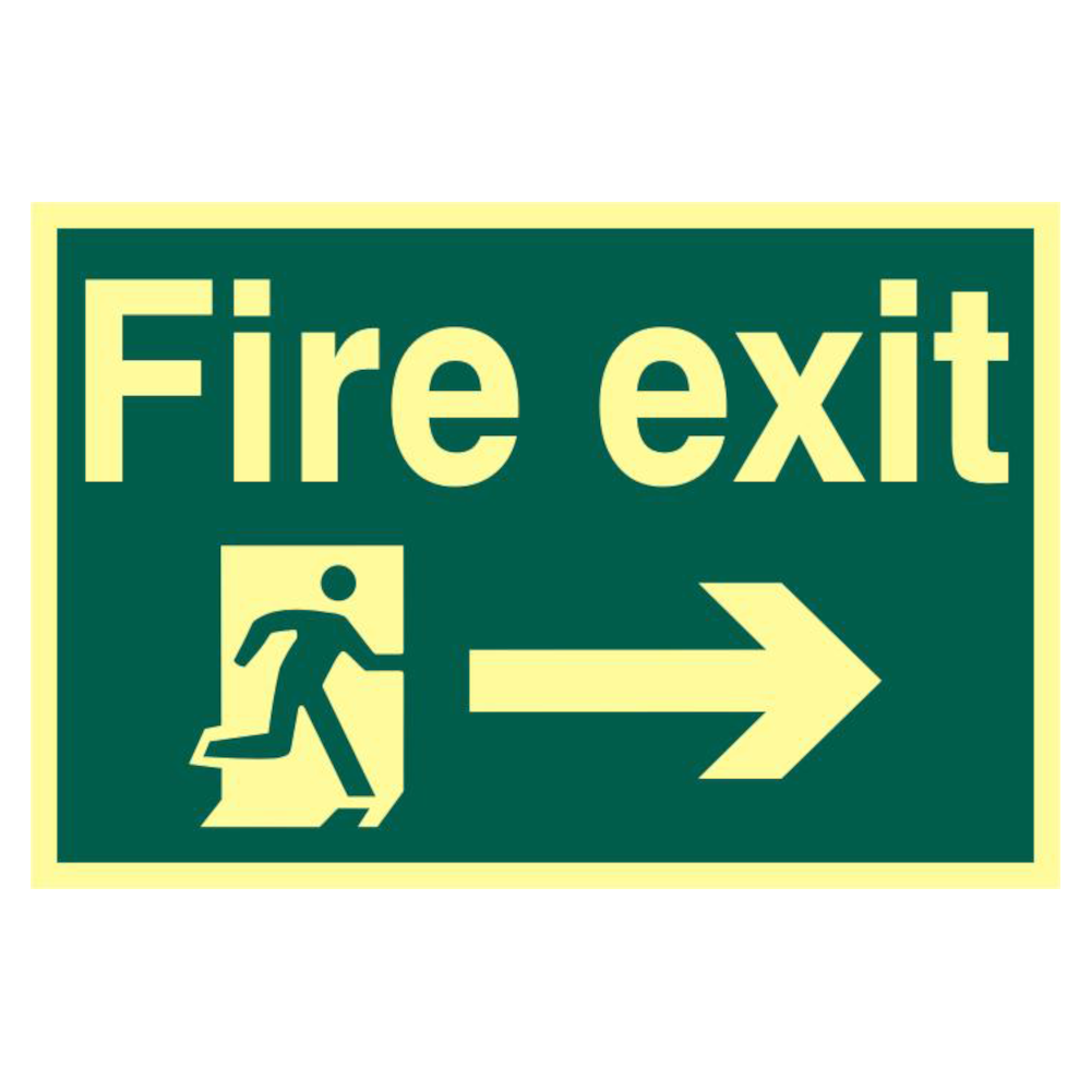 ASEC Fire Exit 200mm x 300mm PVC Self Adhesive Photo luminescent Sign Right - Photoluminescent