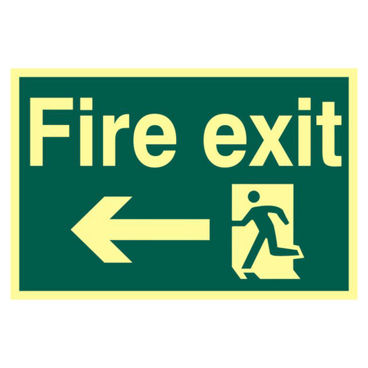 ASEC Fire Exit 200mm x 300mm PVC Self Adhesive Photo luminescent Sign Left - Photoluminescent