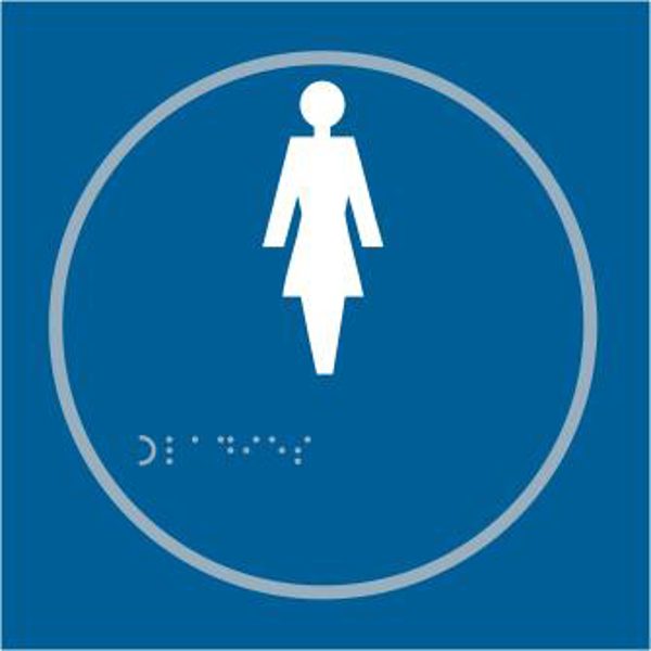 ASEC Ladies 150mm x 150mm Taktyle (Braille) Self Adhesive Sign 1 Per Sheet - Blue