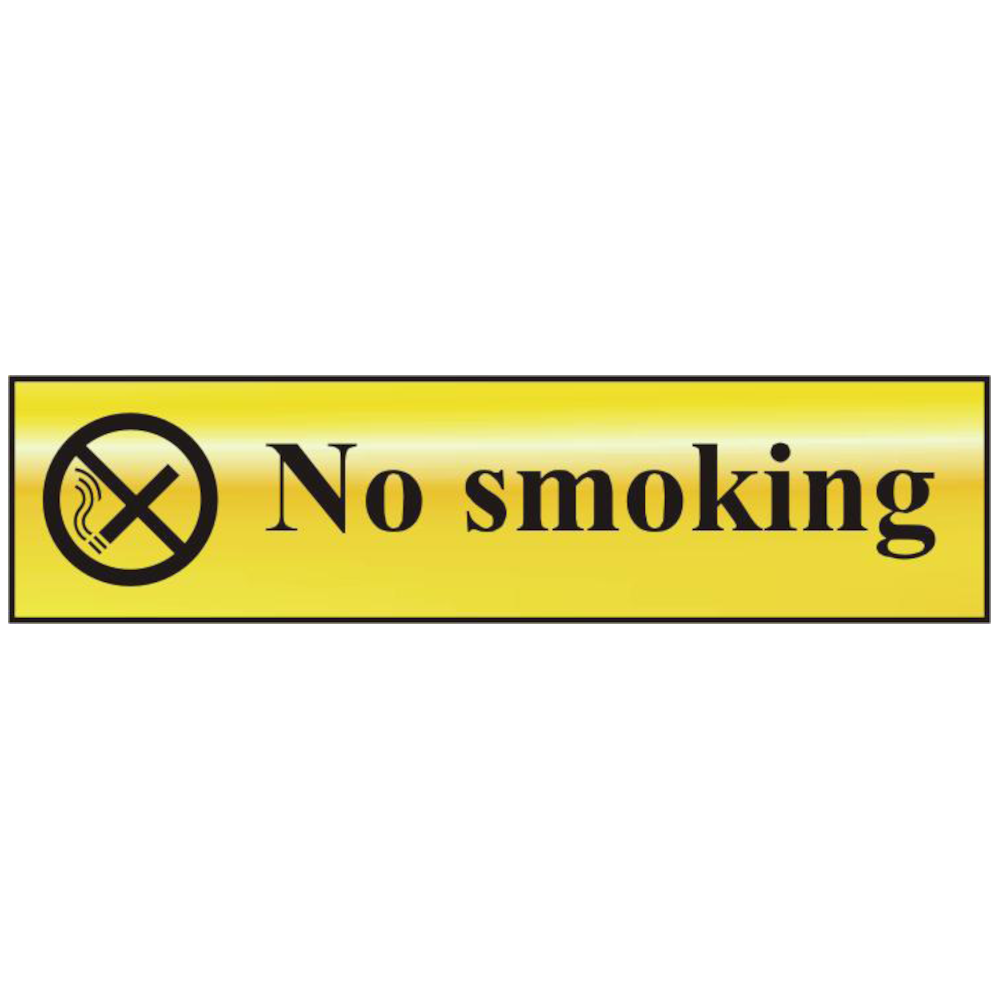 ASEC No Smoking 200mm x 50mm Gold Self Adhesive Sign 1 Per Sheet - Gold