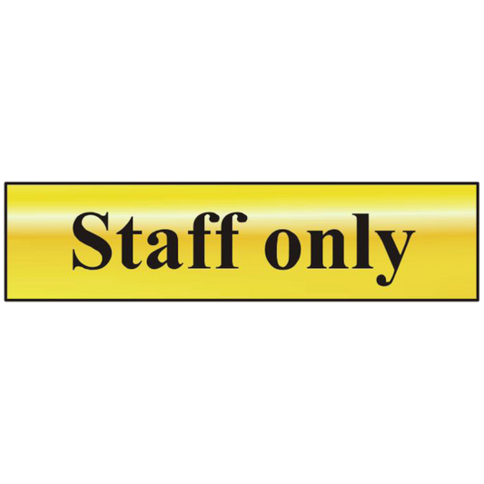 ASEC Staff Only 200mm x 50mm Gold Self Adhesive Sign 1 Per Sheet - Gold
