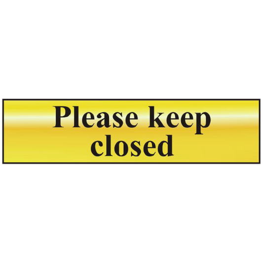ASEC Please Keep Closed 200mm x 50mm Gold Self Adhesive Sign 1 Per Sheet - Gold