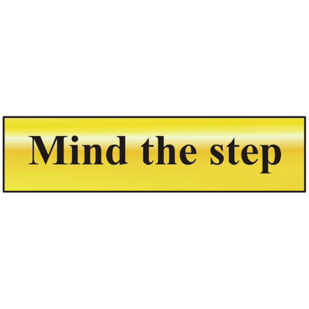 ASEC Mind The Step 200mm x 50mm Gold Self Adhesive Sign 1 Per Sheet - Gold