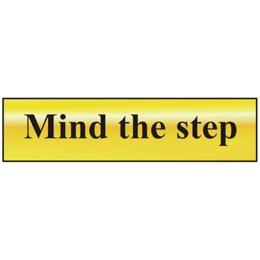 ASEC Mind The Step 200mm x 50mm Gold Self Adhesive Sign 1 Per Sheet - Gold