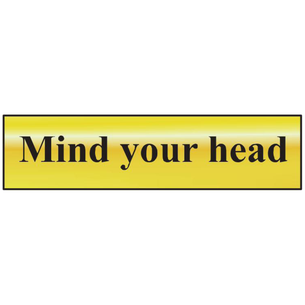 ASEC Mind Your Head 200mm x 50mm Gold Self Adhesive Sign 1 Per Sheet - Gold