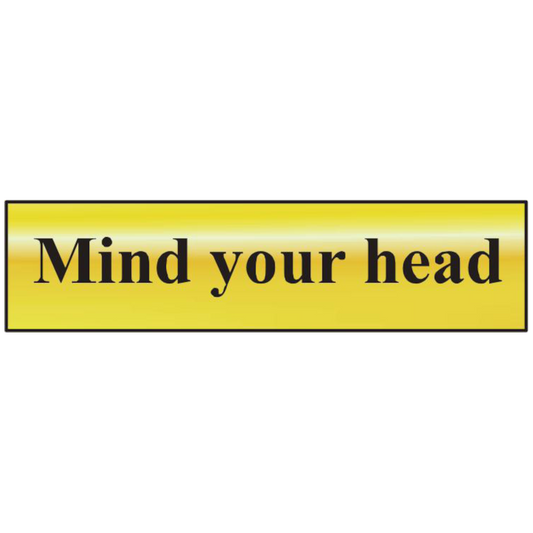 ASEC Mind Your Head 200mm x 50mm Gold Self Adhesive Sign 1 Per Sheet - Gold