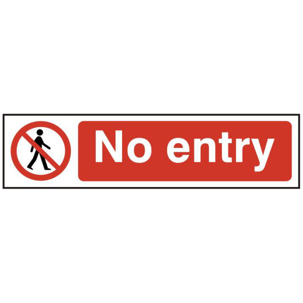 ASEC No Entry 200mm x 50mm PVC Self Adhesive Sign 1 Per Sheet - Red & White