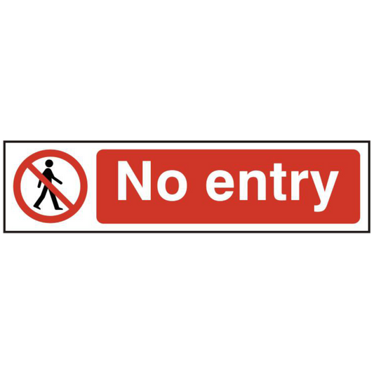 ASEC No Entry 200mm x 50mm PVC Self Adhesive Sign 1 Per Sheet - Red & White