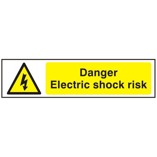 ASEC Danger Electric Shock Risk 200mm x 50mm PVC Self Adhesive Sign 1 Per Sheet - White