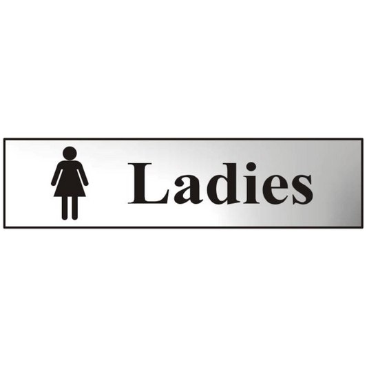 ASEC Ladies 200mm x 50mm Chrome Self Adhesive Sign 1 Per Sheet - Chrome Plated