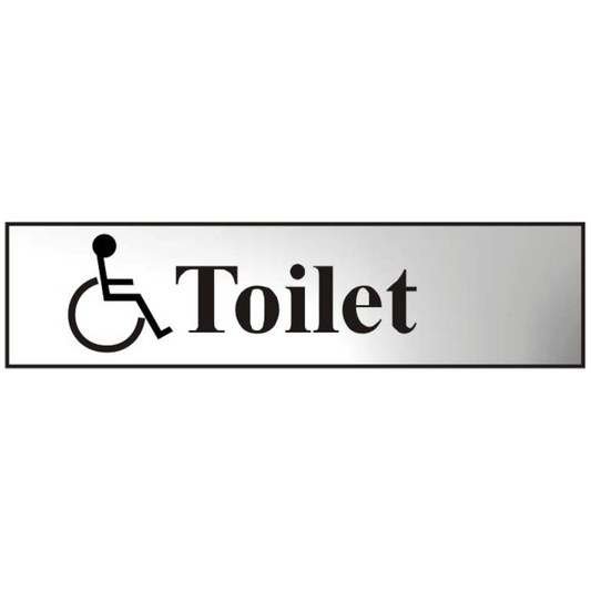 ASEC Disabled Toilet 200mm x 50mm Chrome Self Adhesive Sign 1 Per Sheet - Chrome Plated