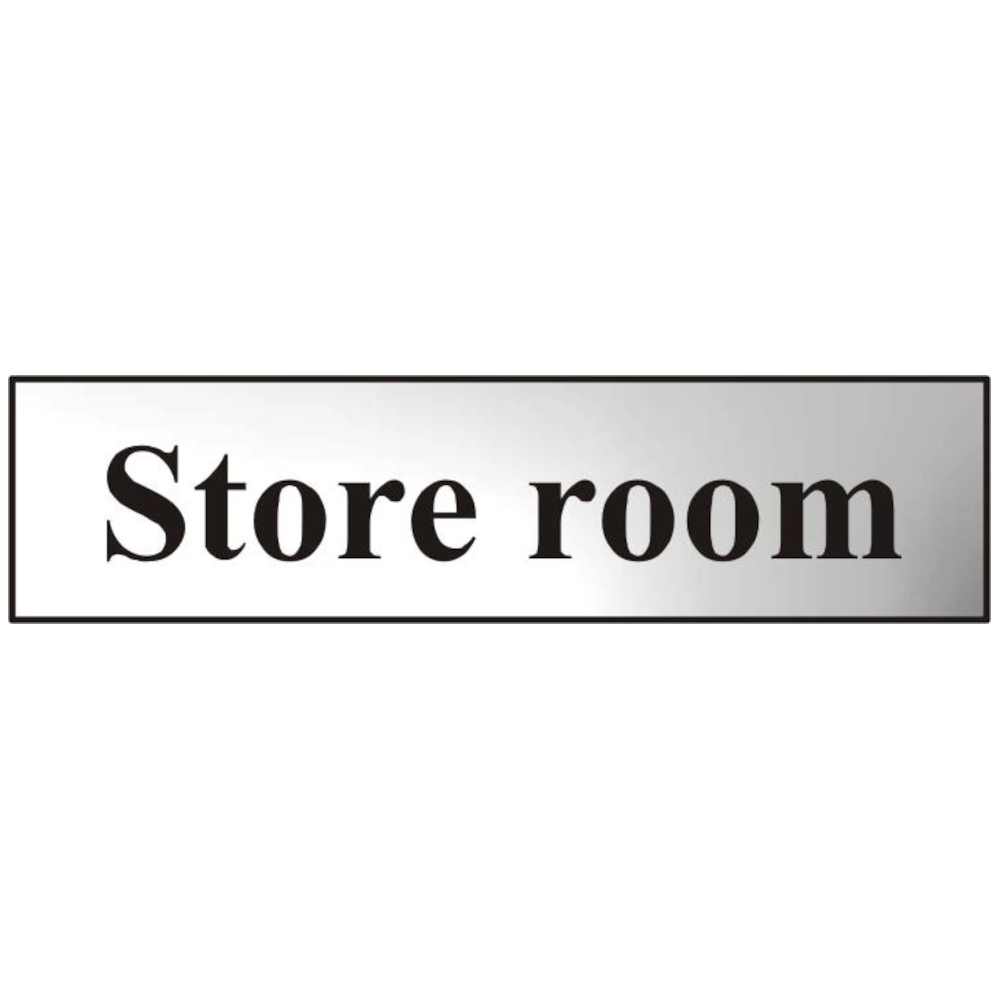 ASEC Store Room 200mm x 50mm Chrome Self Adhesive Sign 1 Per Sheet - Chrome Plated