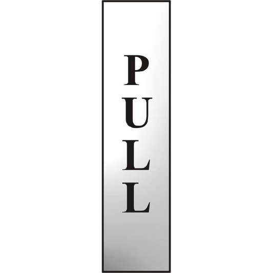 ASEC Pull 200mm x 50mm Chrome Self Adhesive Sign 1 Per Sheet - Chrome Plated
