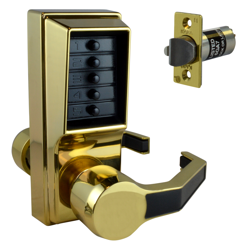 DORMAKABA Simplex L1000 Series L1041B Digital Lock Lever Operated With Key Override & Passage Set Right Handed No Cylinder LR1041B-03 - Polished Brass