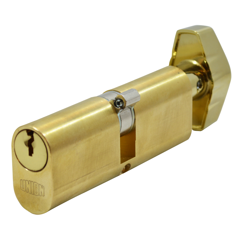 UNION 2X13 Oval Key & Turn Cylinder 85mm 42.5/T42.5 37.5/10/T37.5 Keyed To Differ PL - Polished Lacquered Brass