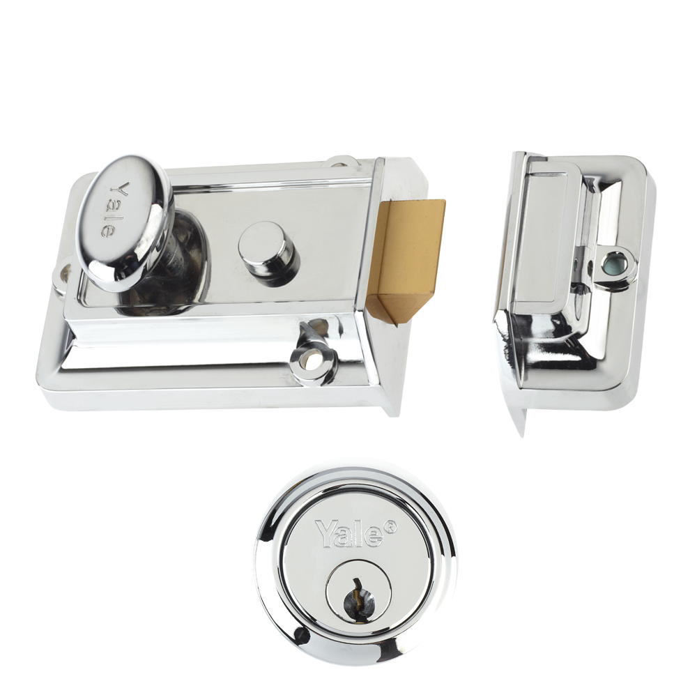 YALE 77 & 706 Non-Deadlocking Traditional Nightlatch 60mm with Cylinder Pro - Chrome Plated