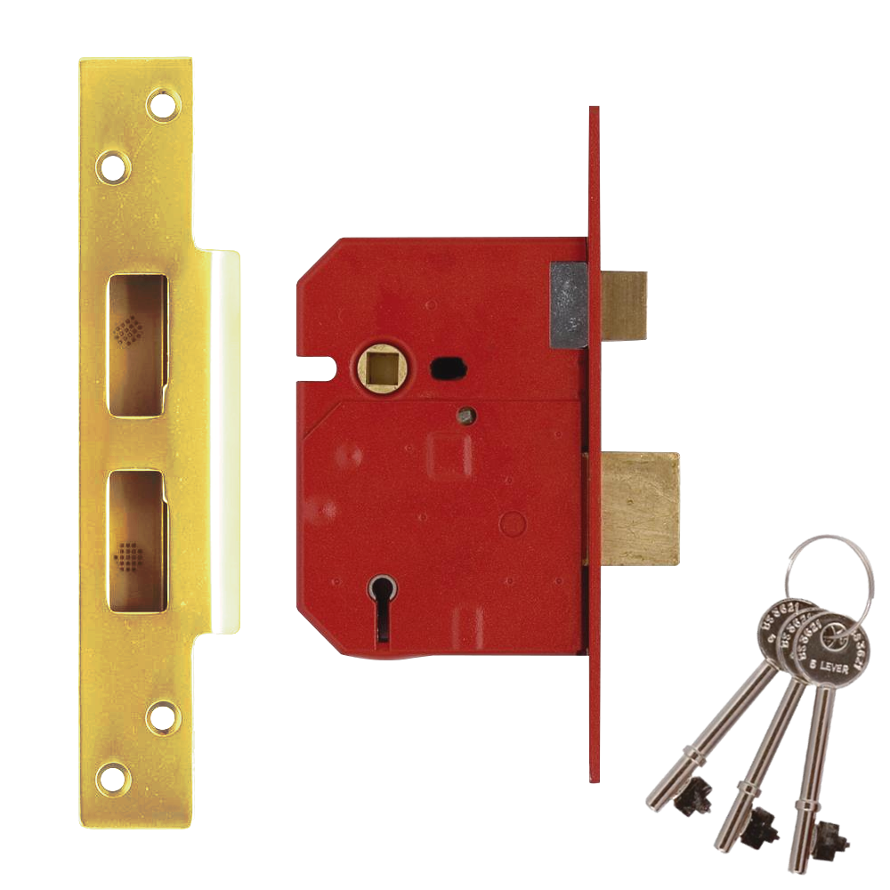 UNION 2234E BS 5 Lever Sashlock 67mm Keyed To Differ Pro - Polished Lacquered Brass