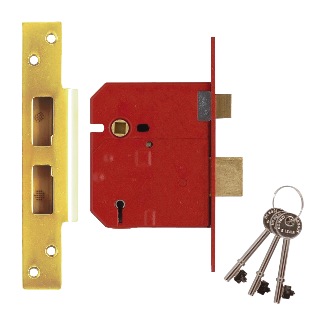 UNION 2234E BS 5 Lever Sashlock 80mm Keyed To Differ Pro - Polished Lacquered Brass