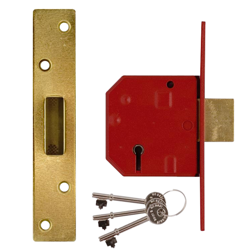 UNION 2134E BS 5 Lever Deadlock 67mm Keyed Alike - Polished Lacquered Brass