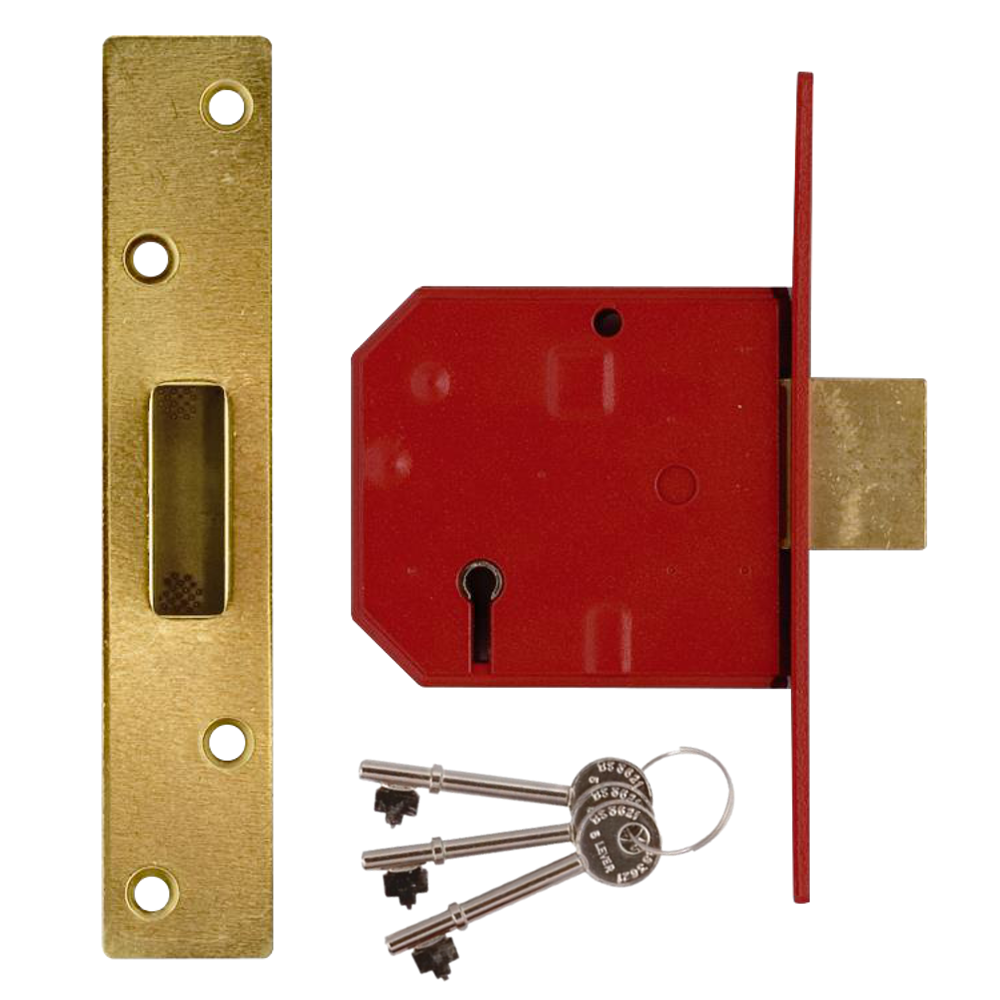 UNION 2134E BS 5 Lever Deadlock 80mm Keyed Alike - Polished Lacquered Brass