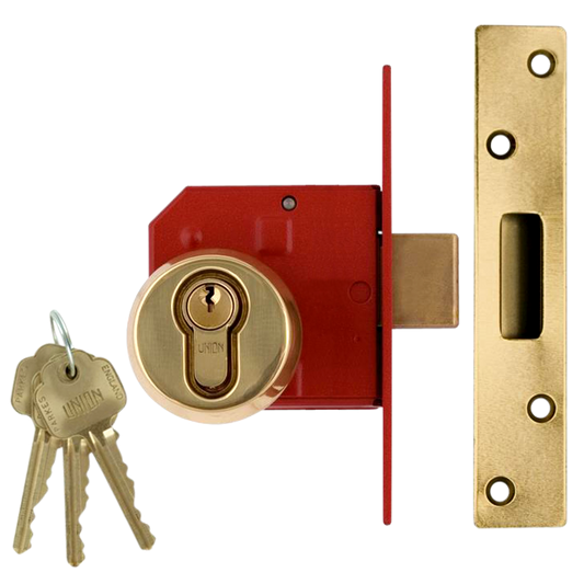 UNION 212441E Euro Deadlock 75mm Keyed To Differ - Polished Lacquered Brass