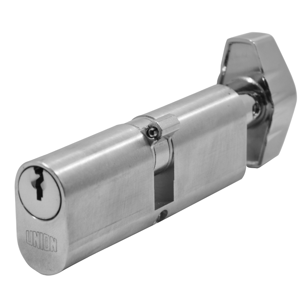 UNION 2X13 Oval Key & Turn Cylinder 85mm 42.5/T42.5 37.5/10/T37.5 Keyed To Differ - Satin Chrome
