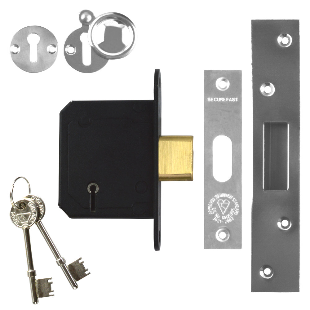 SECUREFAST SKD BS 5 Lever Deadlock 64mm Keyed To Differ - Stainless Steel