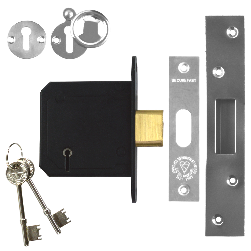 SECUREFAST SKD BS 5 Lever Deadlock 76mm Keyed To Differ - Stainless Steel