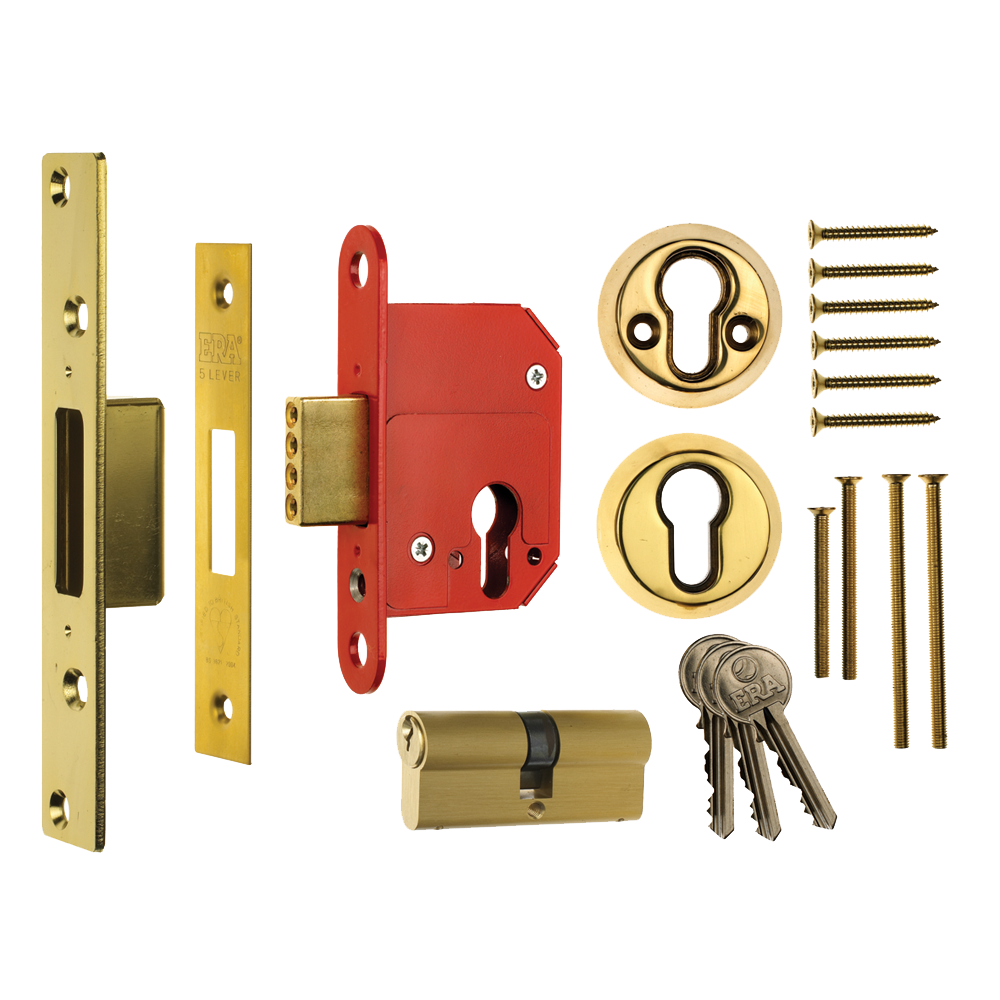 ERA 263 & 363 Fortress BS Euro Deadlock With Cylinder 76mm Keyed To Differ - Polished Brass