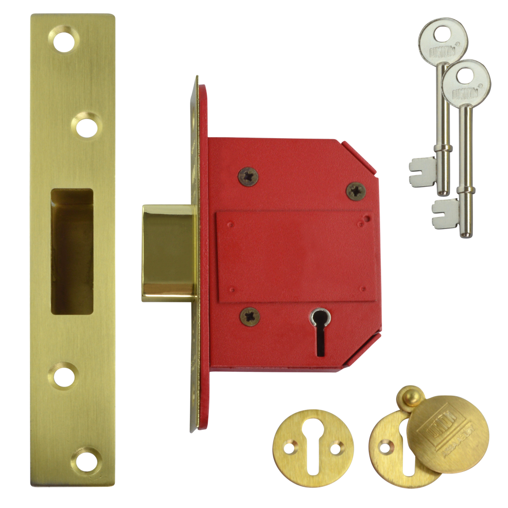 UNION J2100S StrongBOLT BS 5 Lever Deadlock 64mm PB Keyed To Differ - Polished Lacquered Brass